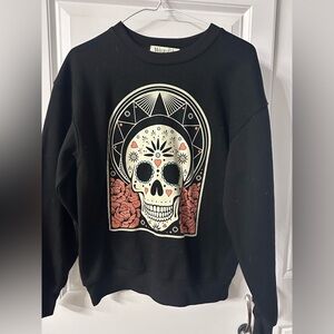 Wound Up Black Crewneck Sweatshirt with Sugar Skull & Rose Graphic